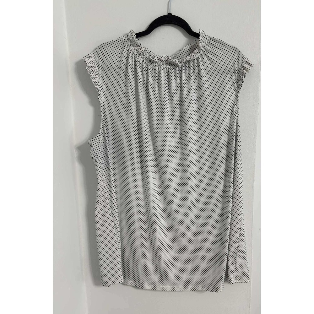Adrianna Papell Polka Dot Ruffle Blouse White‎ Black Womens 2X